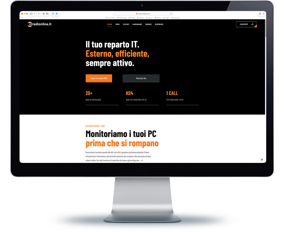 Mockup della landing page professionale per ErrediOnLine progettata da Juri Web Design con layout moderno e pulito.