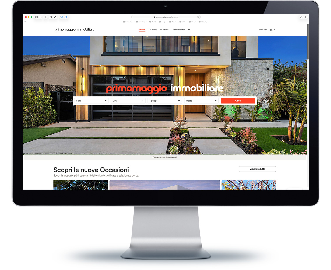 Mockup responsive del sito web dell'agenzia immobiliare Primo Maggio Immobiliare realizzato da Juri Web Design.